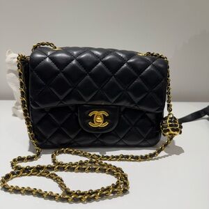 Small/Mini flap bag Black Quilted, gold hardware